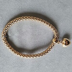 Gold Tone Puffey Heart Charm Bracelet